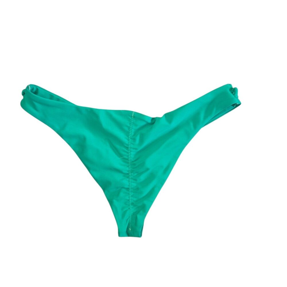 BAHIMI Green Ruched Cheeky Bikini Bottoms Womens Size Small Stretch Swimwear - Picture 2 of 6